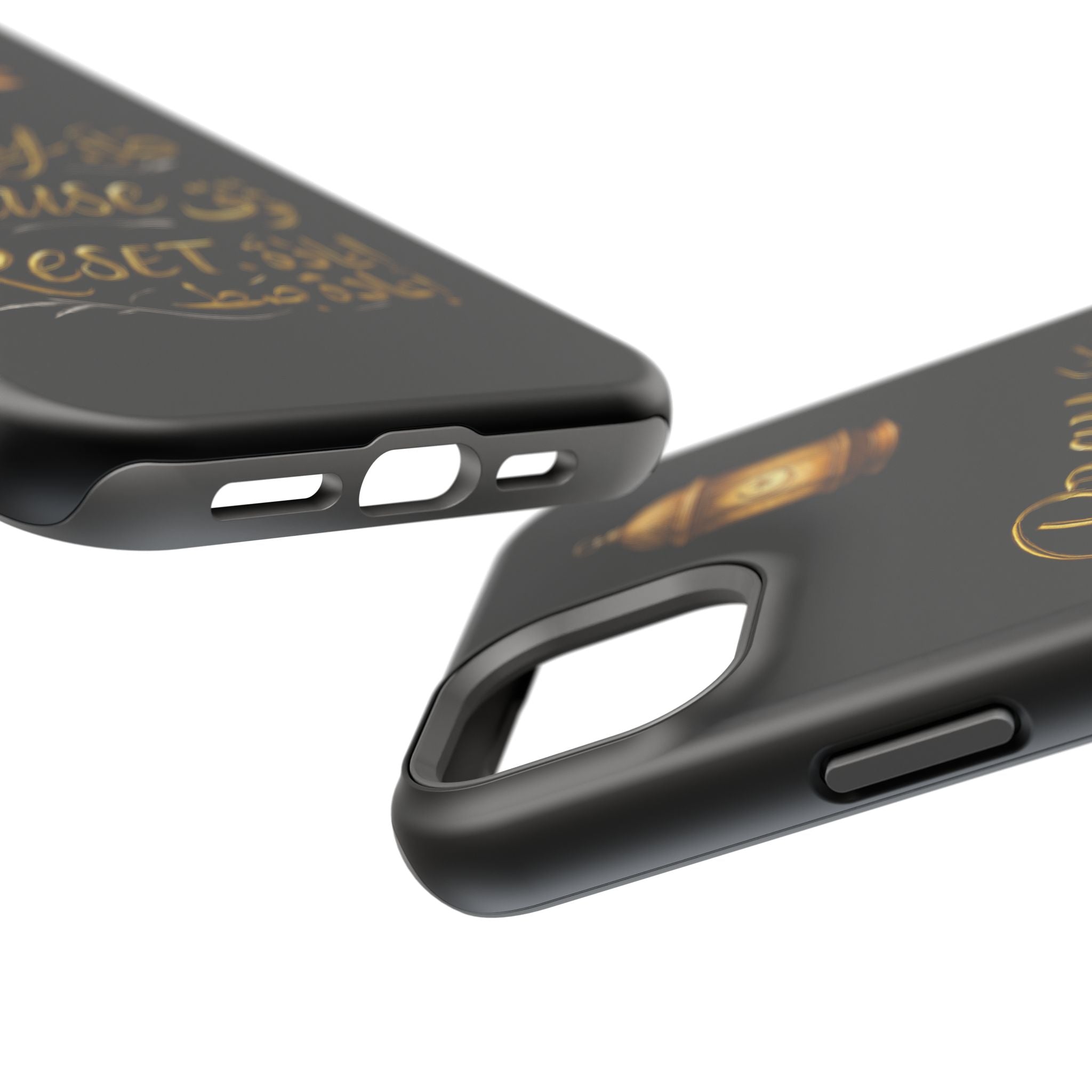 Pray Pause Reset Phone Case — Gold Lantern Arabic Calligraphy Impact-Resistant Case