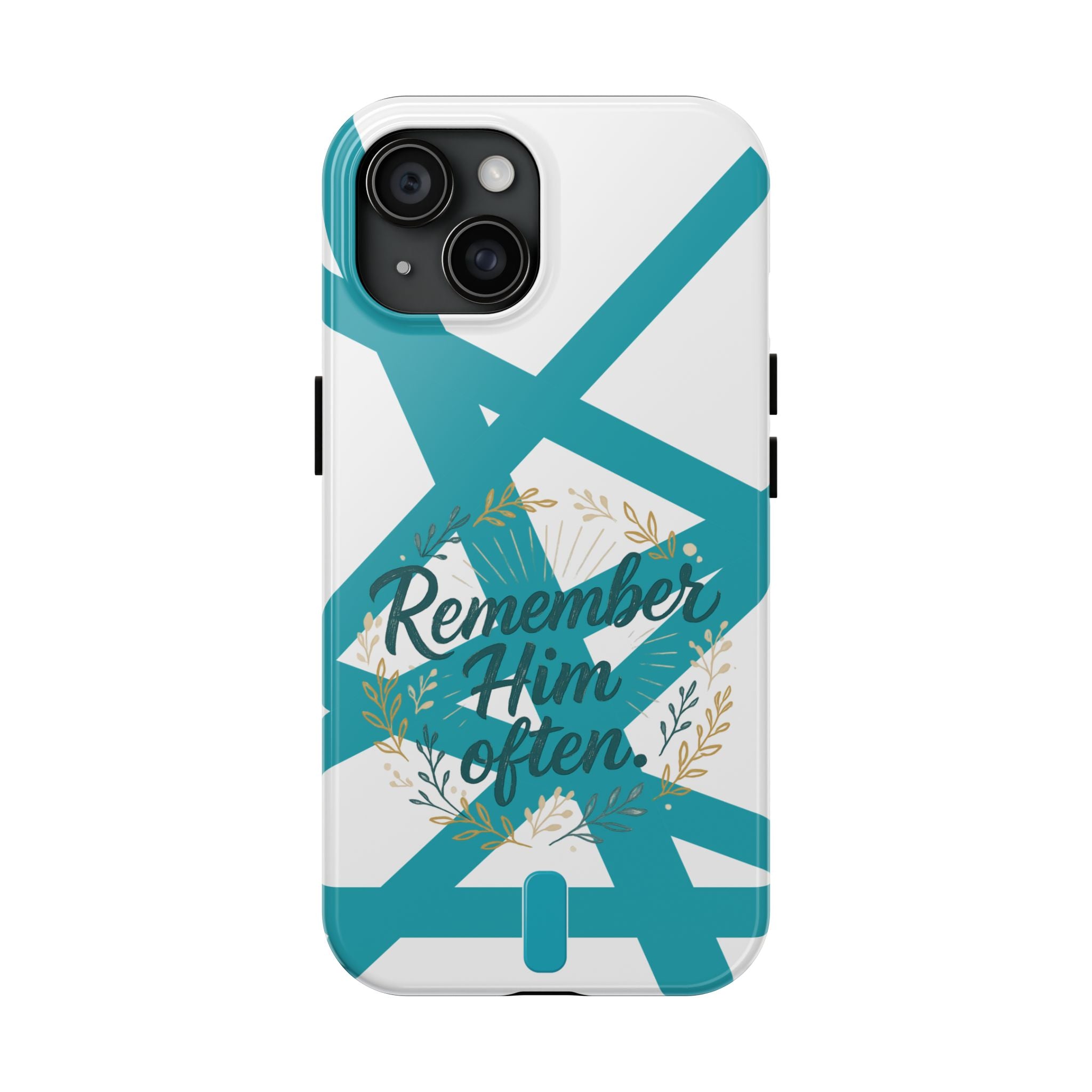Remember Him Often Tough Phone Case — Floral Teal Memorial Protective Cover