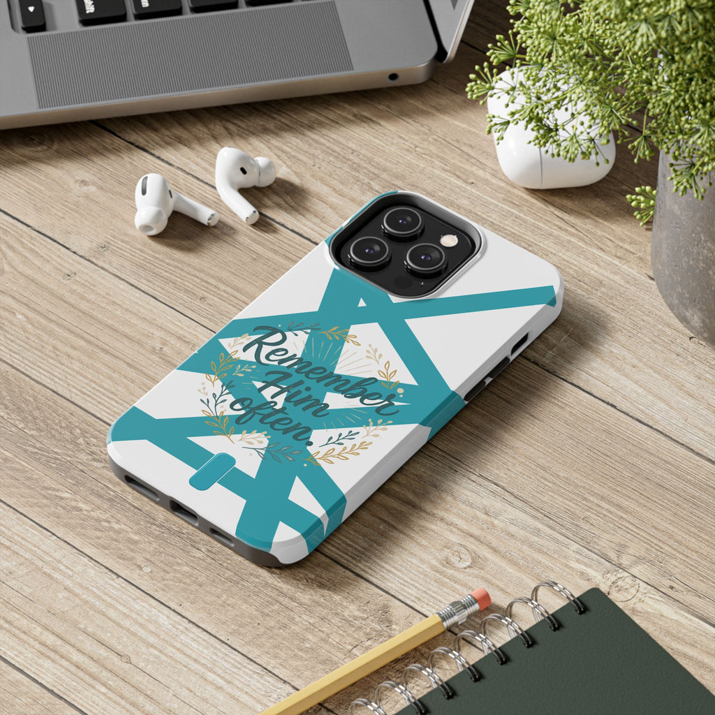 Remember Him Often Tough Phone Case — Floral Teal Memorial Protective Cover