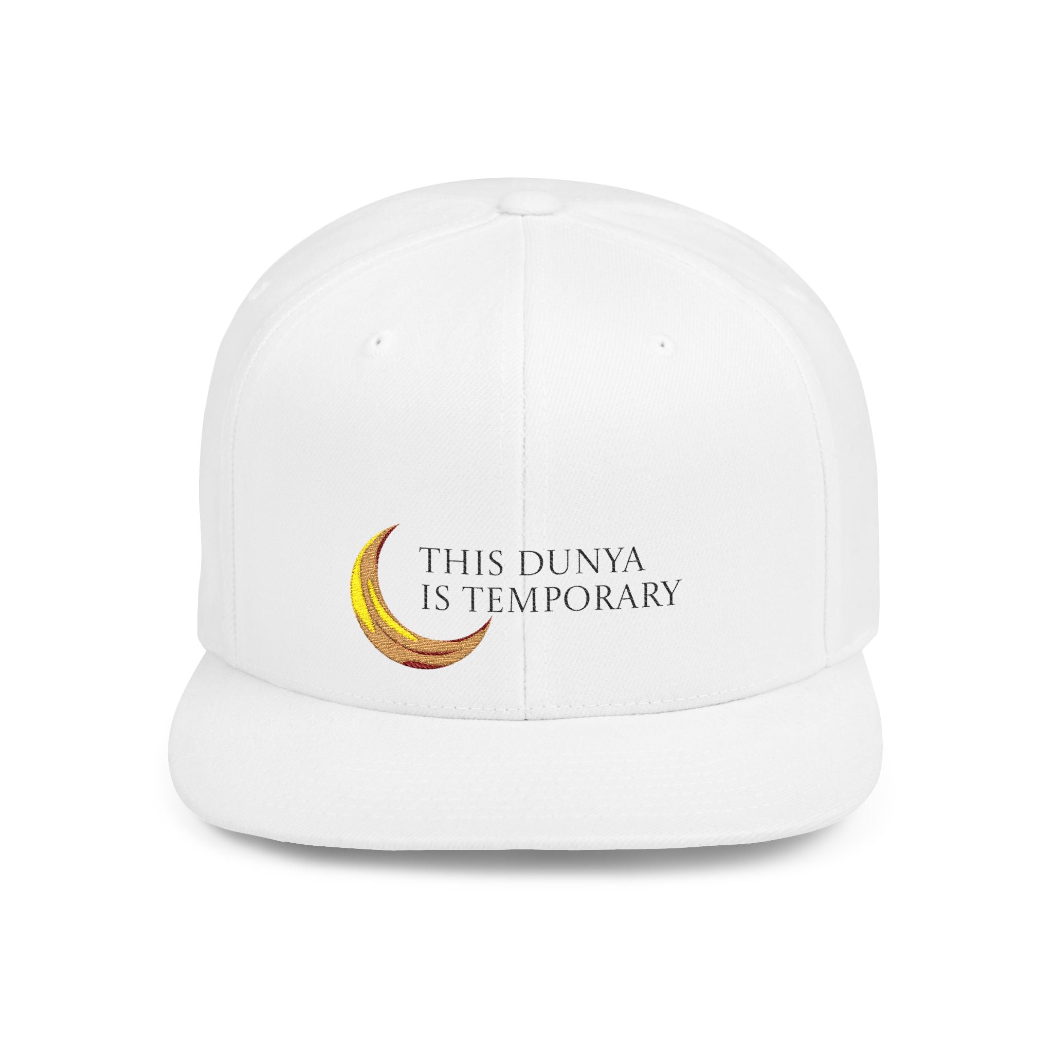 Snapback Hat — "This Dunya Is Temporary" Crescent Moon Embroidered Cap