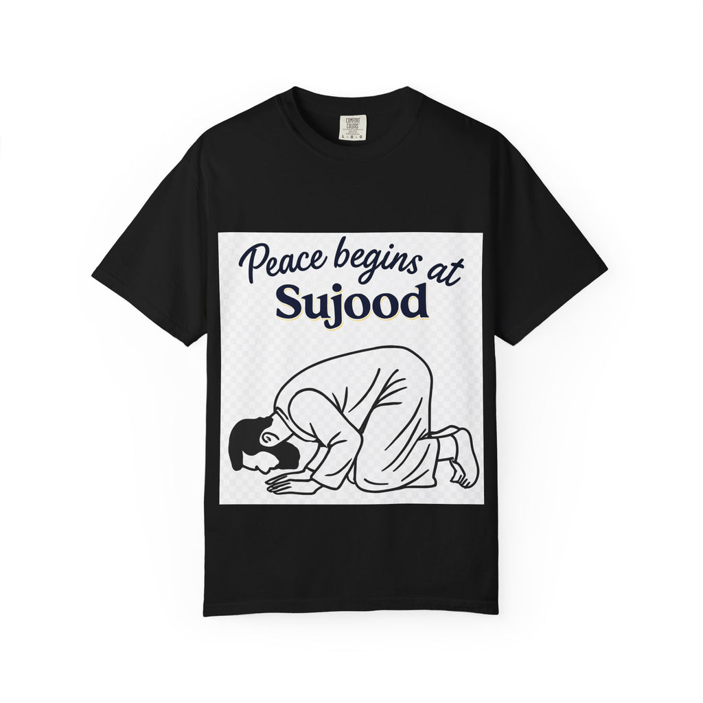 Prayer (Sujood) T-Shirt — "Peace Begins at Sujood" Islamic Faith Tee