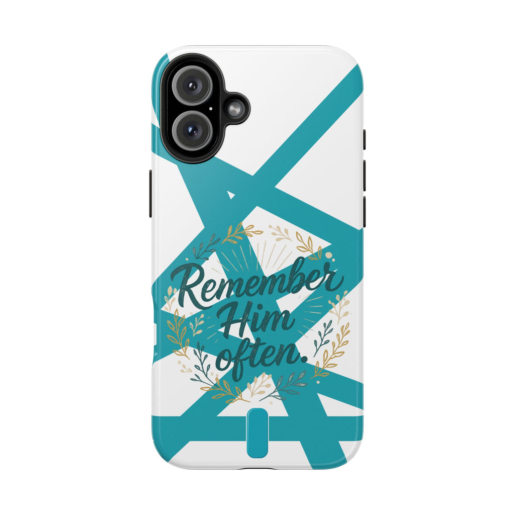 Remember Him Often Tough Phone Case — Floral Teal Memorial Protective Cover