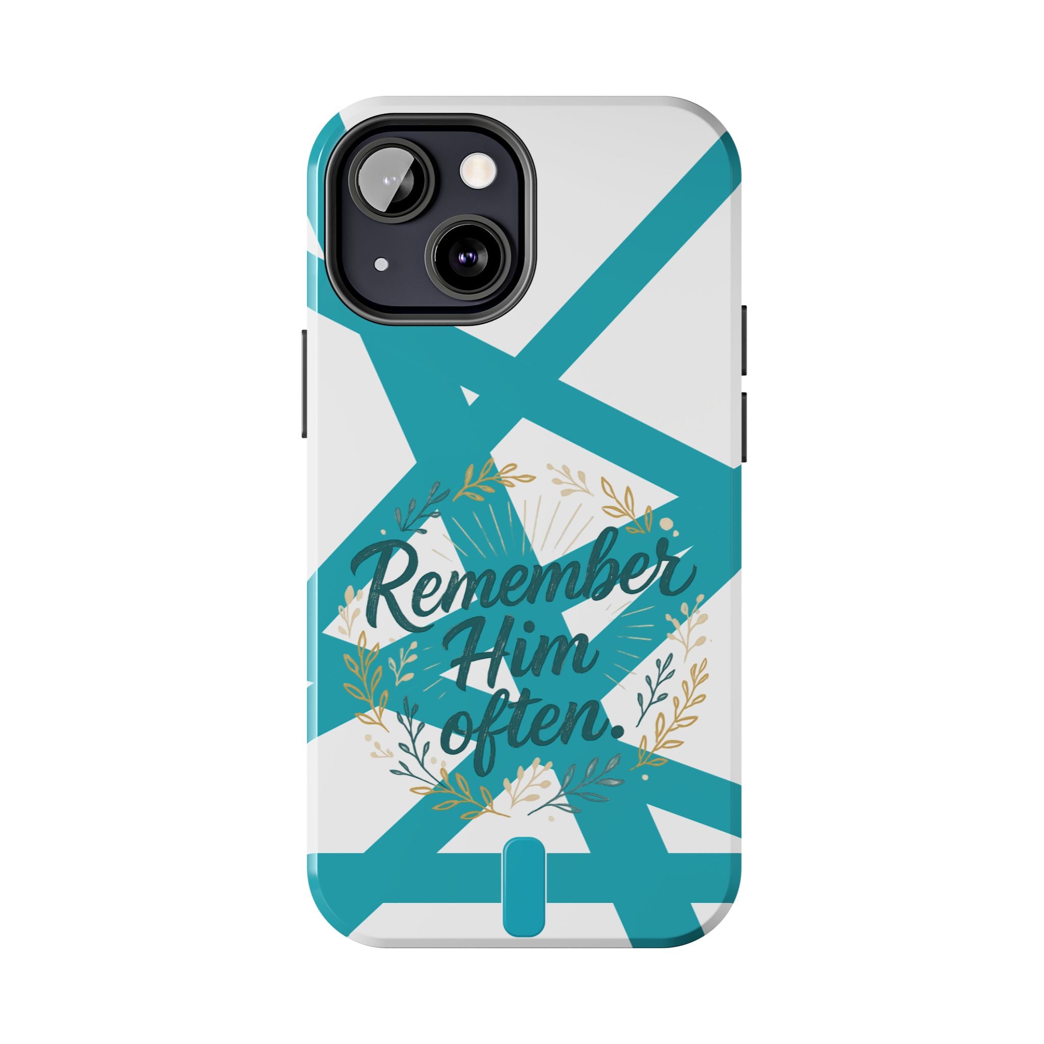 Remember Him Often Tough Phone Case — Floral Teal Memorial Protective Cover