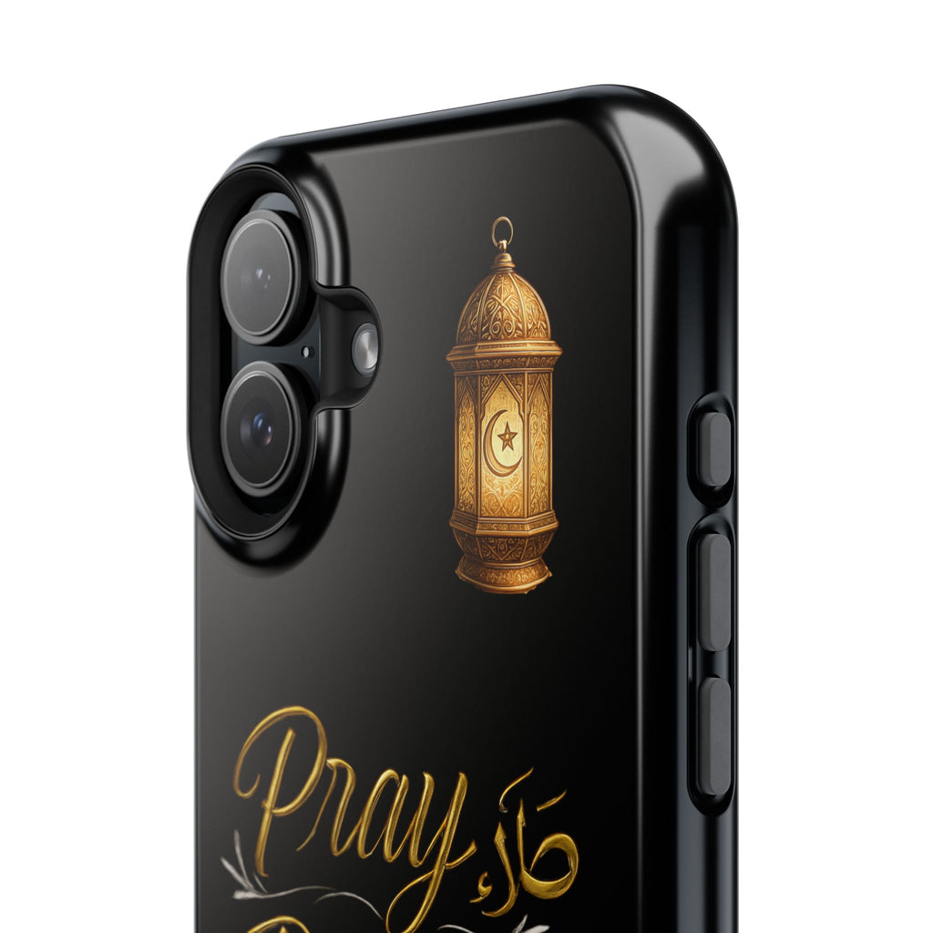 Pray Pause Reset Phone Case — Gold Lantern Arabic Calligraphy Impact-Resistant Case