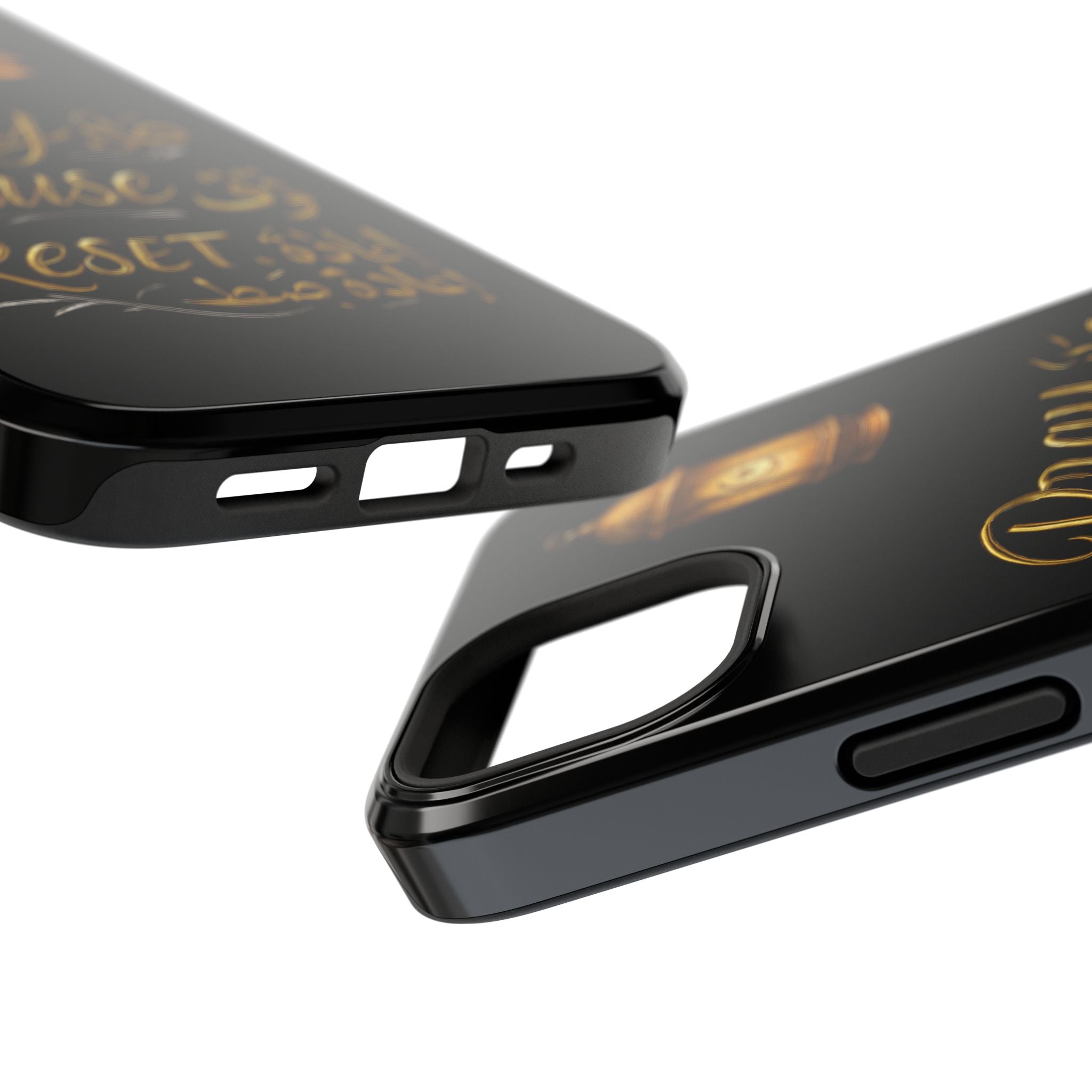 Pray Pause Reset Phone Case — Gold Lantern Arabic Calligraphy Impact-Resistant Case