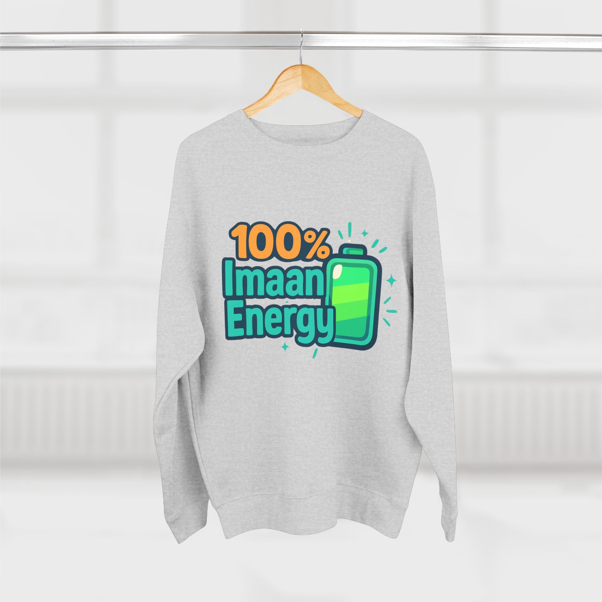 100% Imaan Energy Sweatshirt — "Just Tawheed" Islamic Crewneck