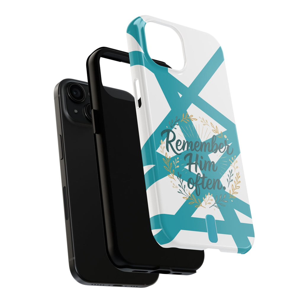 Remember Him Often Tough Phone Case — Floral Teal Memorial Protective Cover