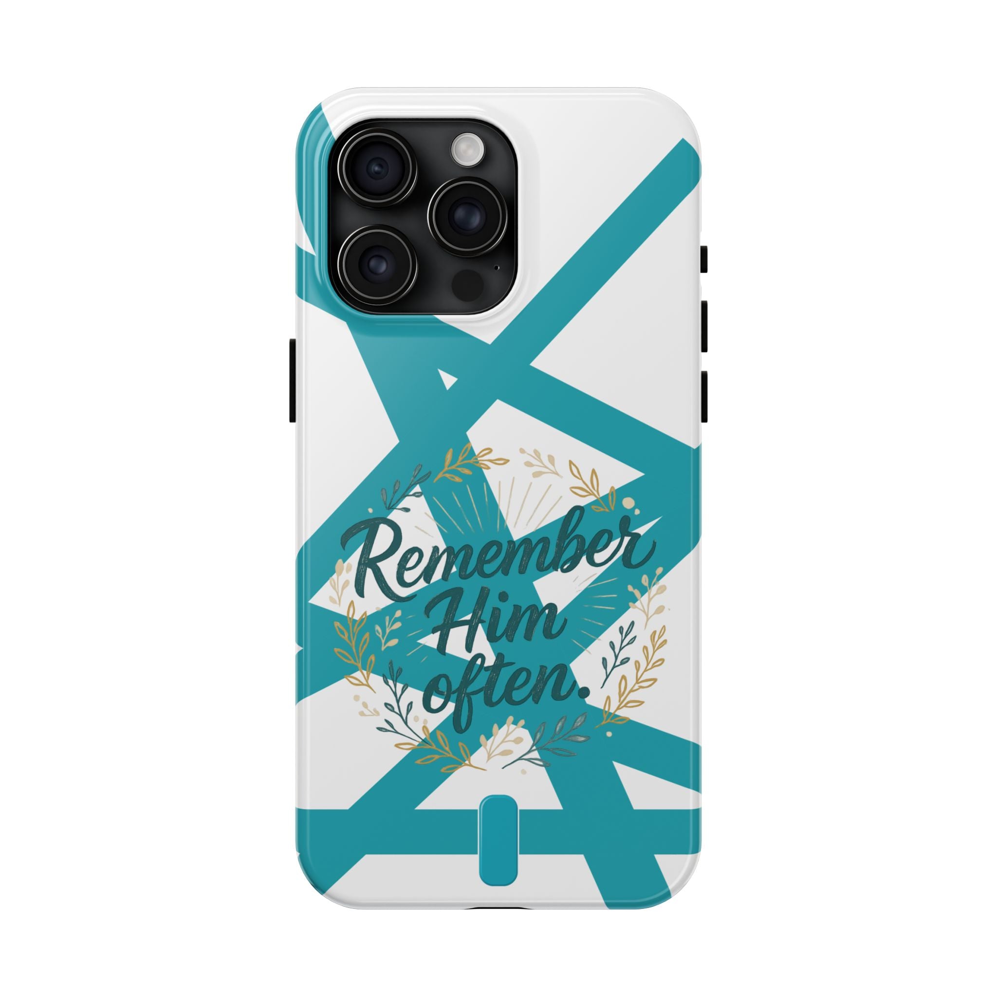 Remember Him Often Tough Phone Case — Floral Teal Memorial Protective Cover