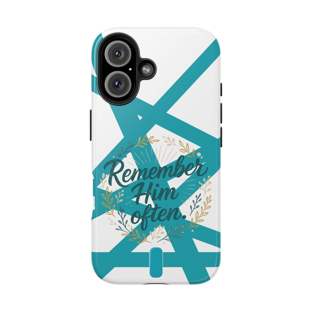 Remember Him Often Tough Phone Case — Floral Teal Memorial Protective Cover