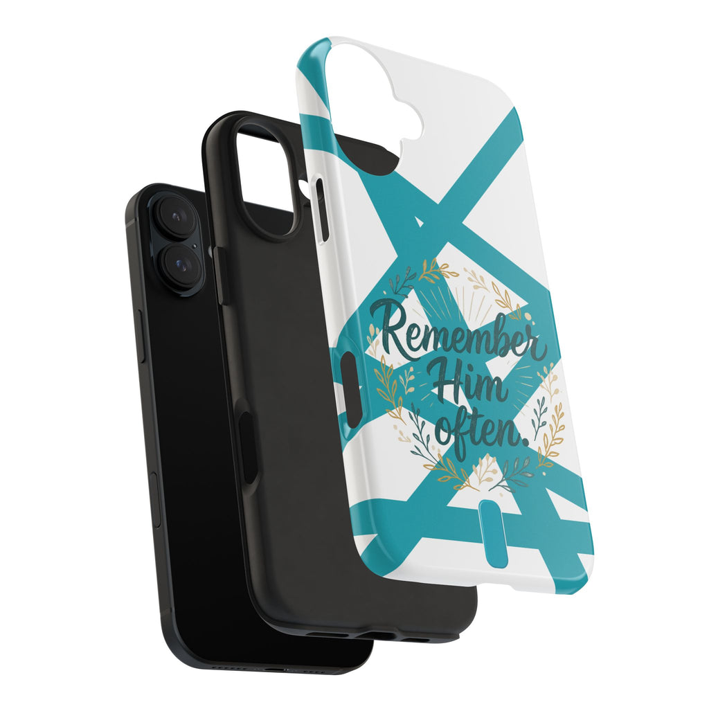 Remember Him Often Tough Phone Case — Floral Teal Memorial Protective Cover