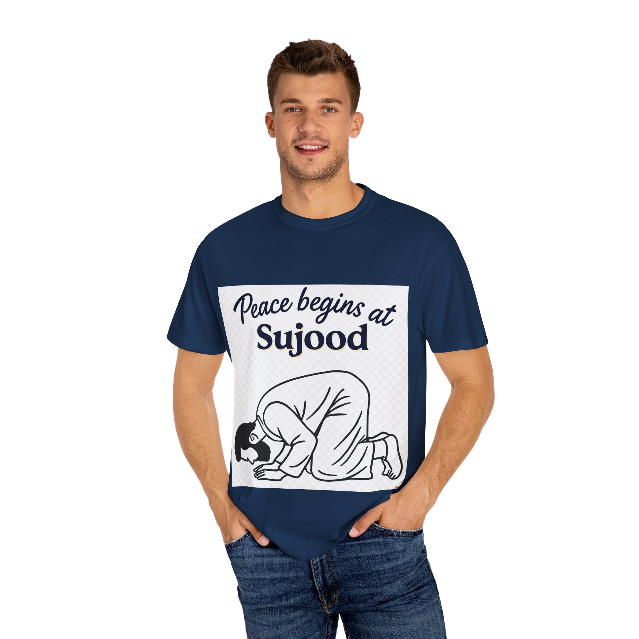 Prayer (Sujood) T-Shirt — "Peace Begins at Sujood" Islamic Faith Tee