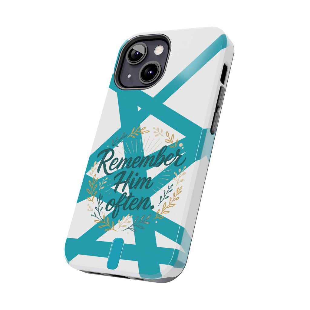 Remember Him Often Tough Phone Case — Floral Teal Memorial Protective Cover