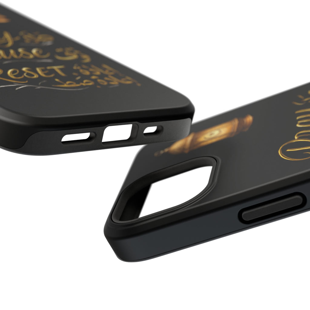 Pray Pause Reset Phone Case — Gold Lantern Arabic Calligraphy Impact-Resistant Case