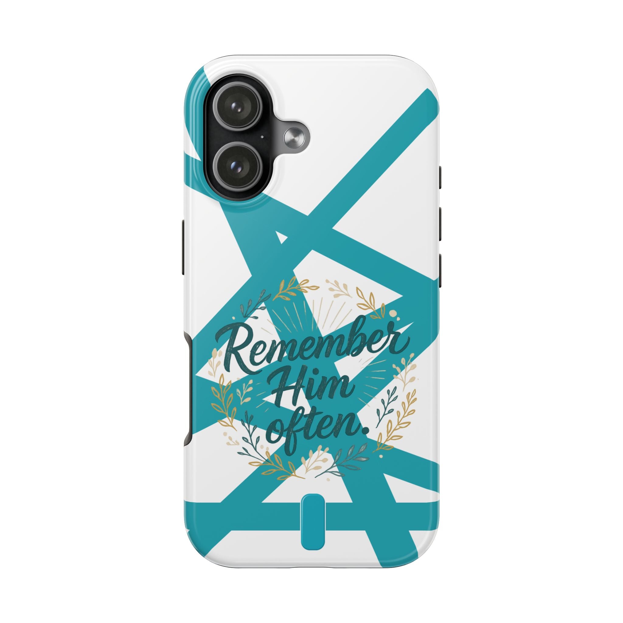 Remember Him Often Tough Phone Case — Floral Teal Memorial Protective Cover