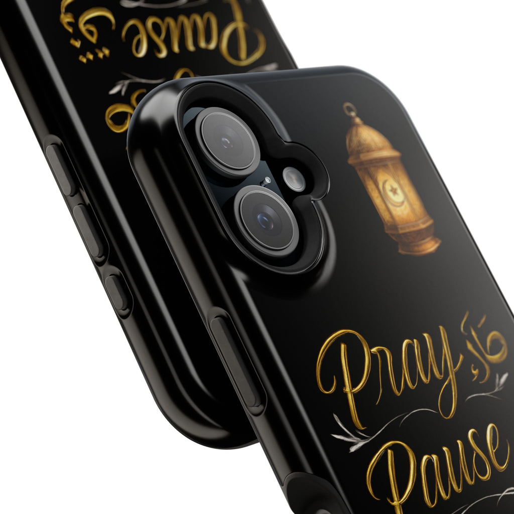 Pray Pause Reset Phone Case — Gold Lantern Arabic Calligraphy Impact-Resistant Case