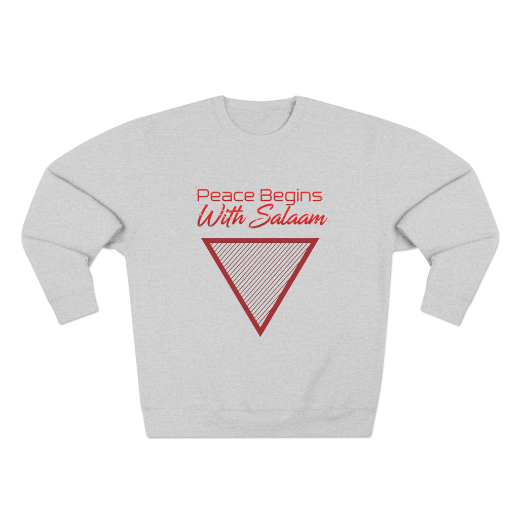 Crewneck Sweatshirt — "Peace Begins With Salaam" Minimal Triangle Design