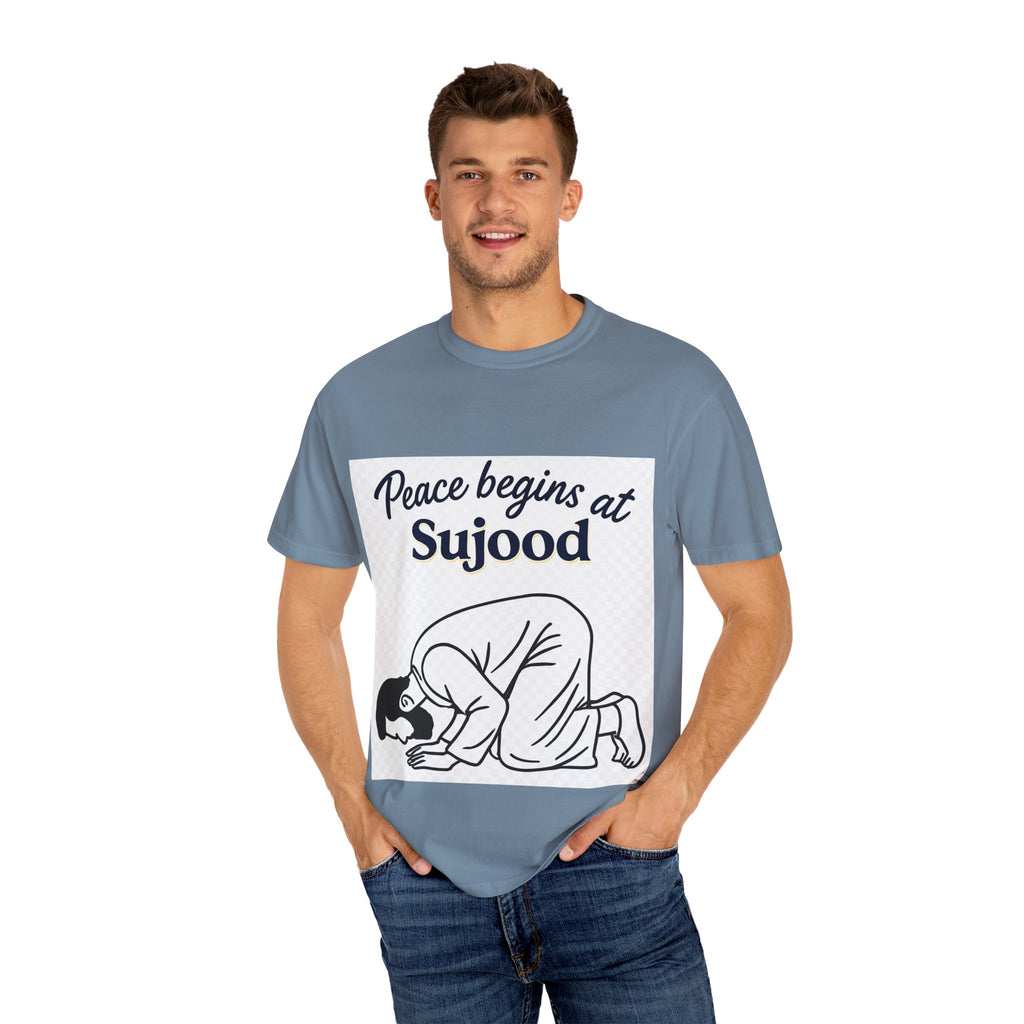 Prayer (Sujood) T-Shirt — "Peace Begins at Sujood" Islamic Faith Tee