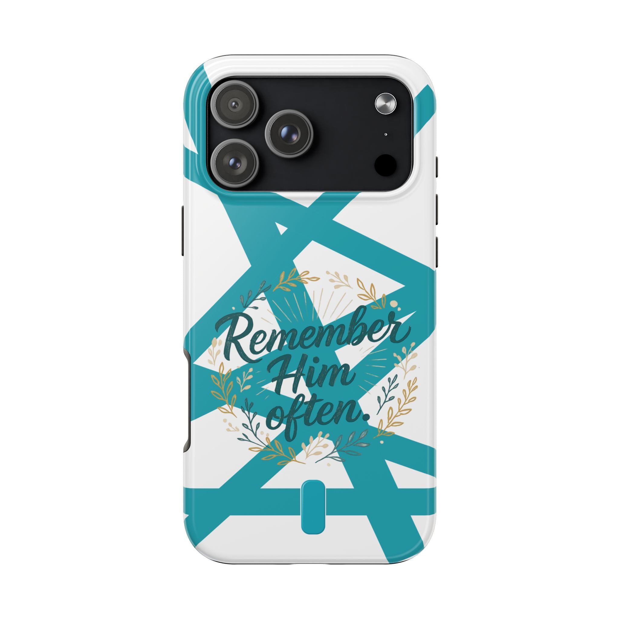Remember Him Often Tough Phone Case — Floral Teal Memorial Protective Cover