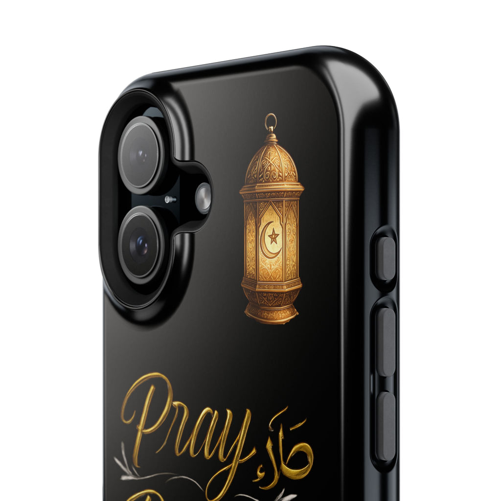 Pray Pause Reset Phone Case — Gold Lantern Arabic Calligraphy Impact-Resistant Case