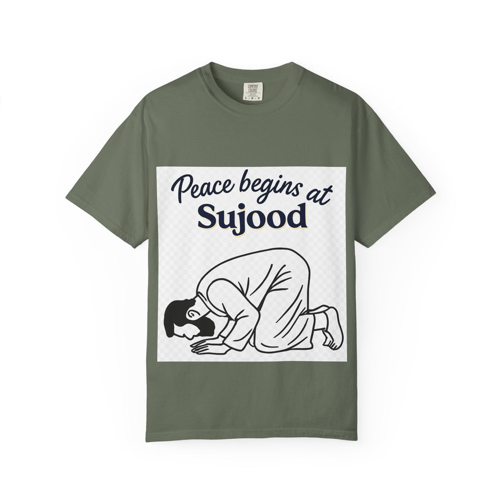 Prayer (Sujood) T-Shirt — "Peace Begins at Sujood" Islamic Faith Tee