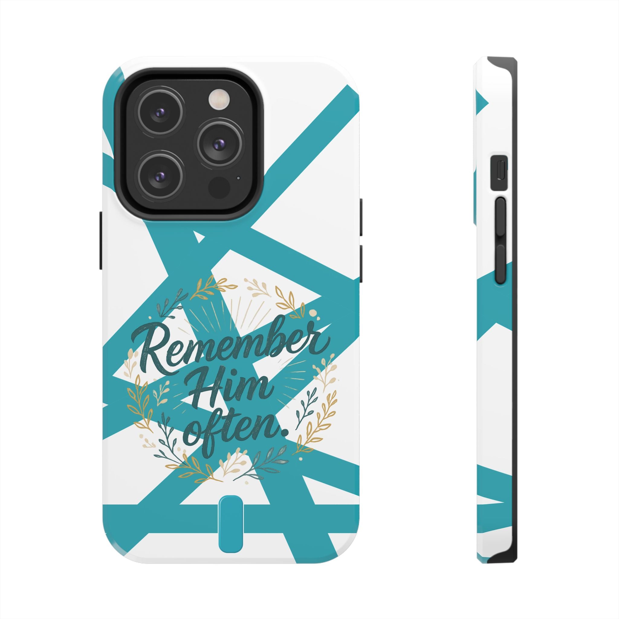 Remember Him Often Tough Phone Case — Floral Teal Memorial Protective Cover