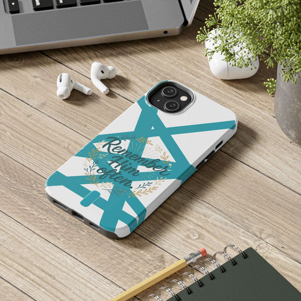 Remember Him Often Tough Phone Case — Floral Teal Memorial Protective Cover