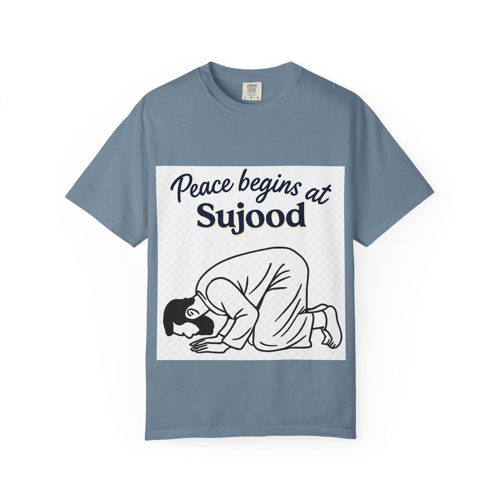 Prayer (Sujood) T-Shirt — "Peace Begins at Sujood" Islamic Faith Tee