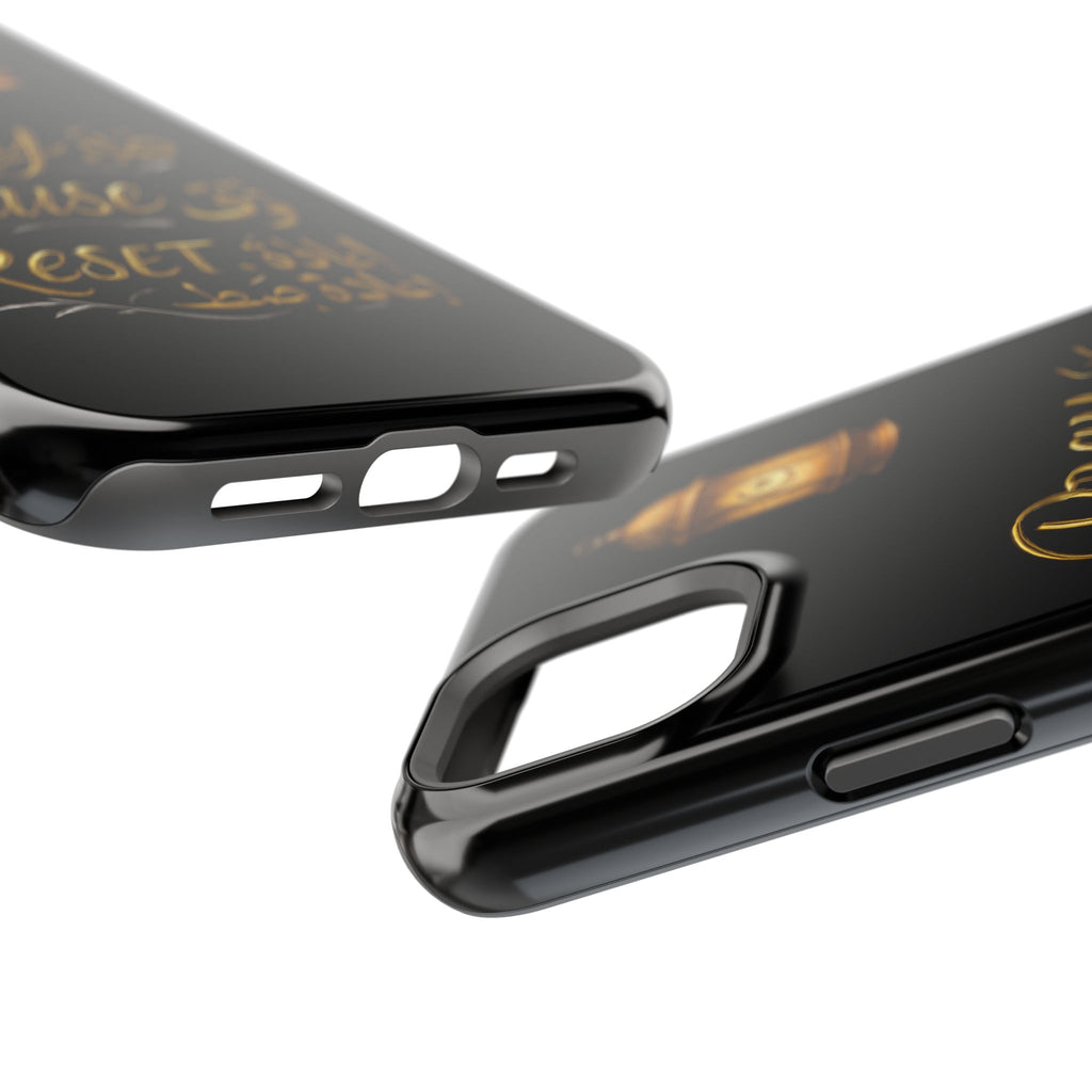 Pray Pause Reset Phone Case — Gold Lantern Arabic Calligraphy Impact-Resistant Case