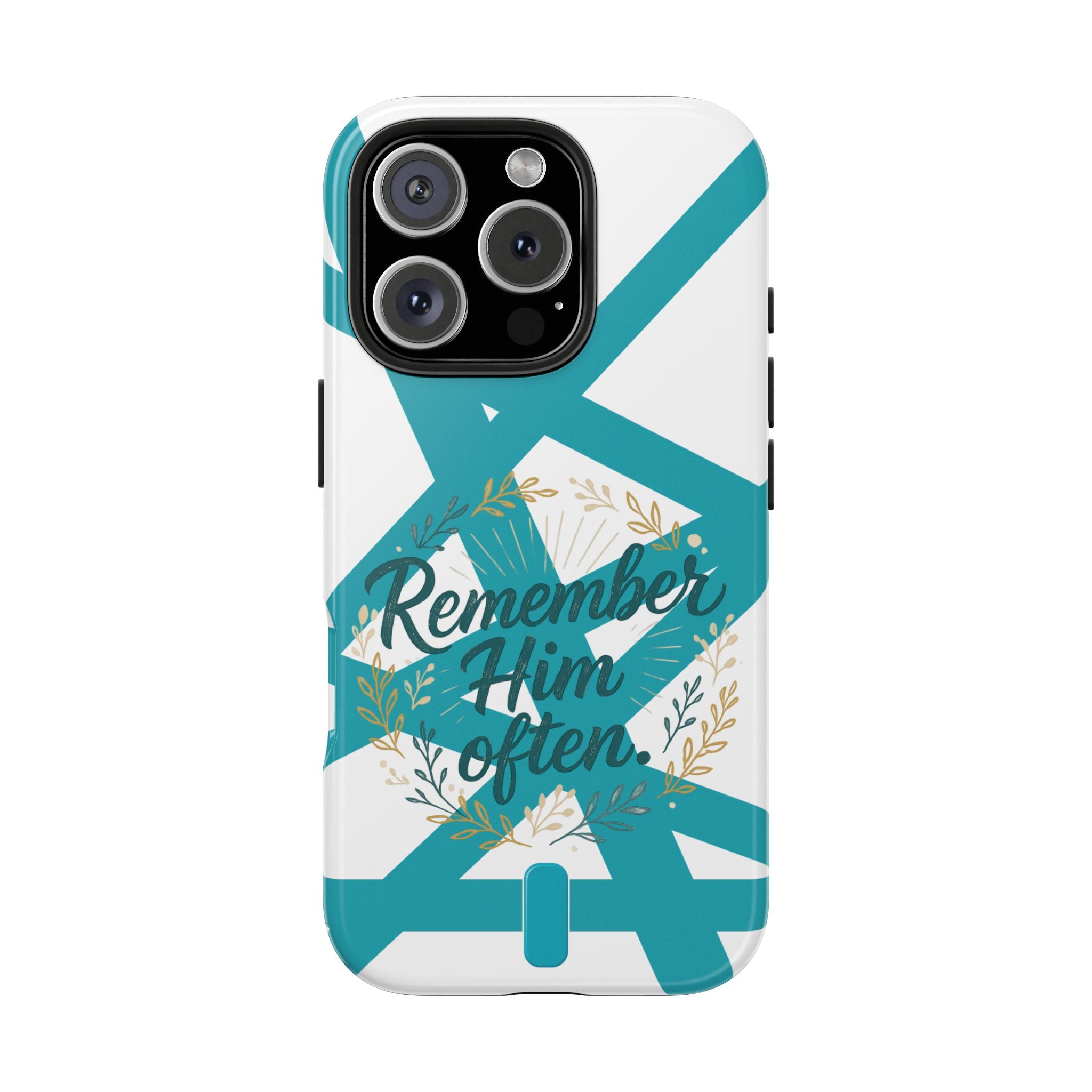 Remember Him Often Tough Phone Case — Floral Teal Memorial Protective Cover