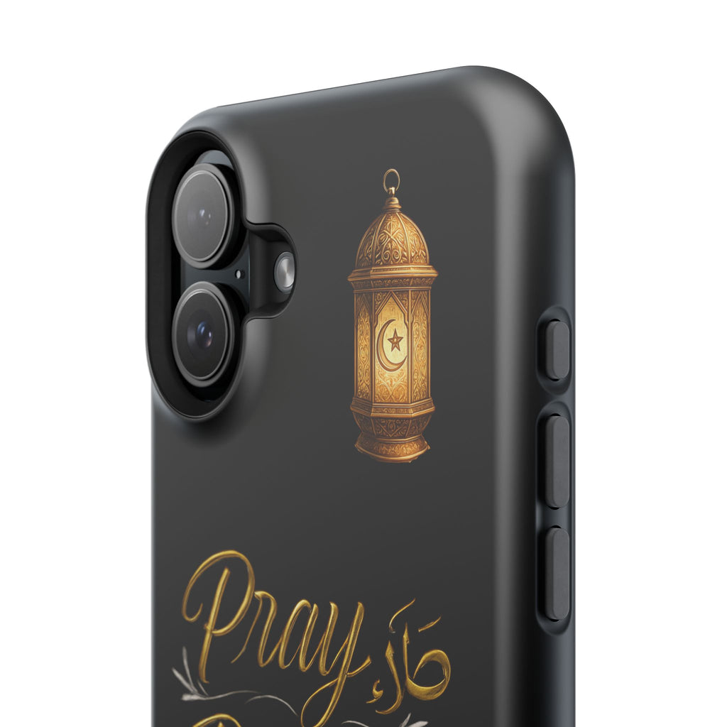 Pray Pause Reset Phone Case — Gold Lantern Arabic Calligraphy Impact-Resistant Case