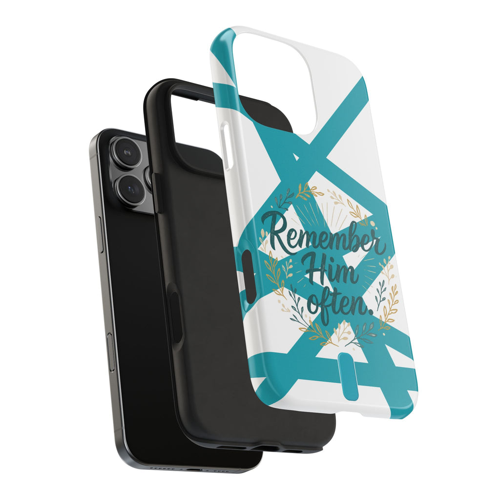 Remember Him Often Tough Phone Case — Floral Teal Memorial Protective Cover