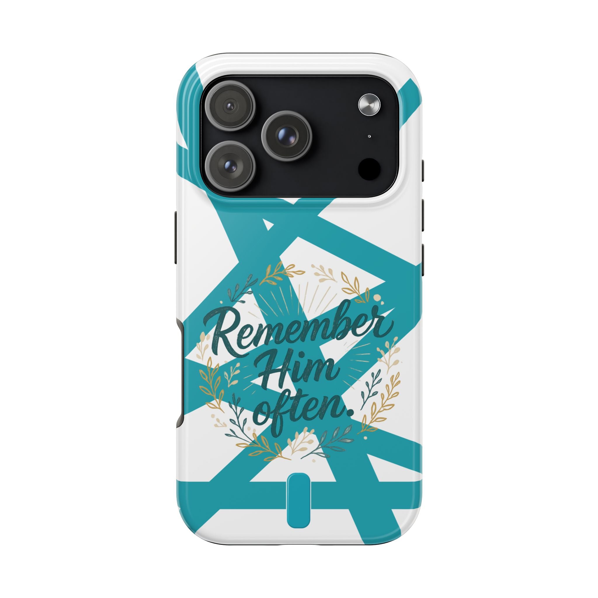 Remember Him Often Tough Phone Case — Floral Teal Memorial Protective Cover