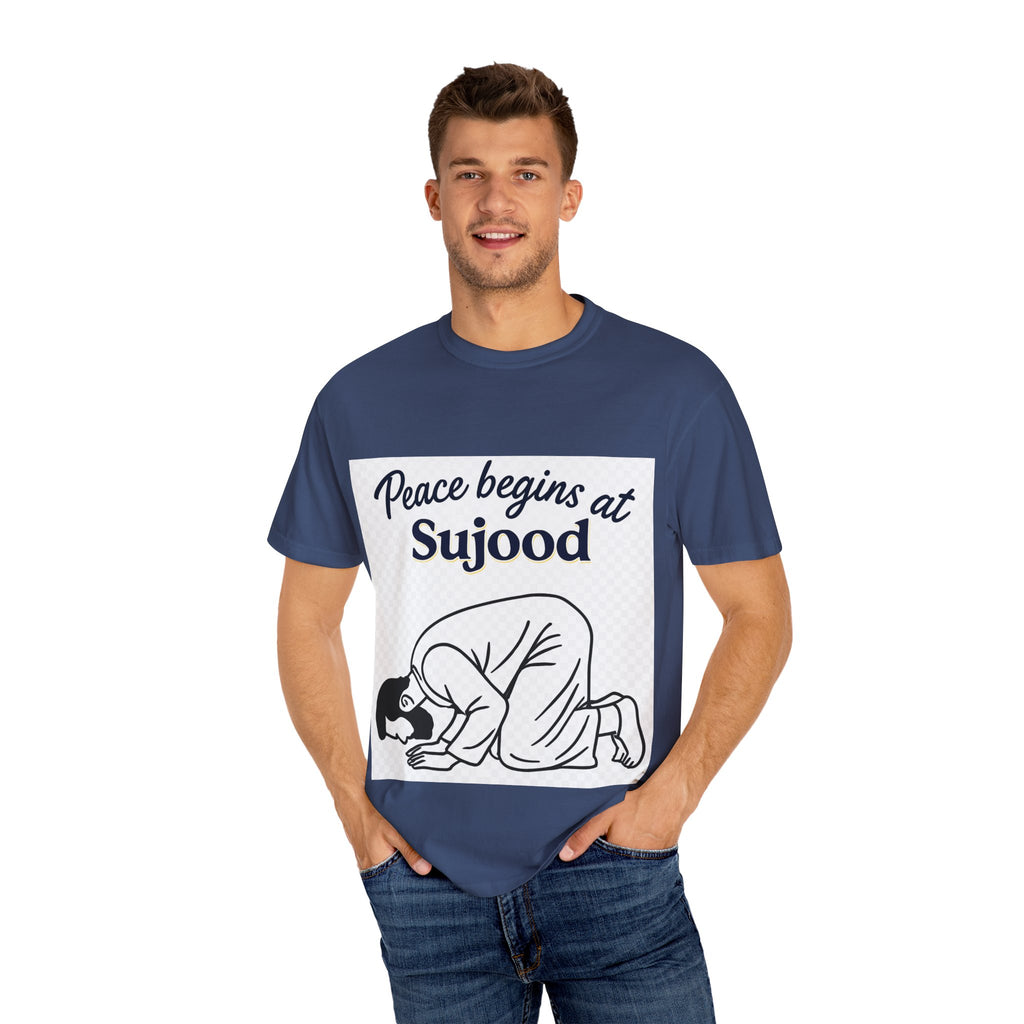 Prayer (Sujood) T-Shirt — "Peace Begins at Sujood" Islamic Faith Tee