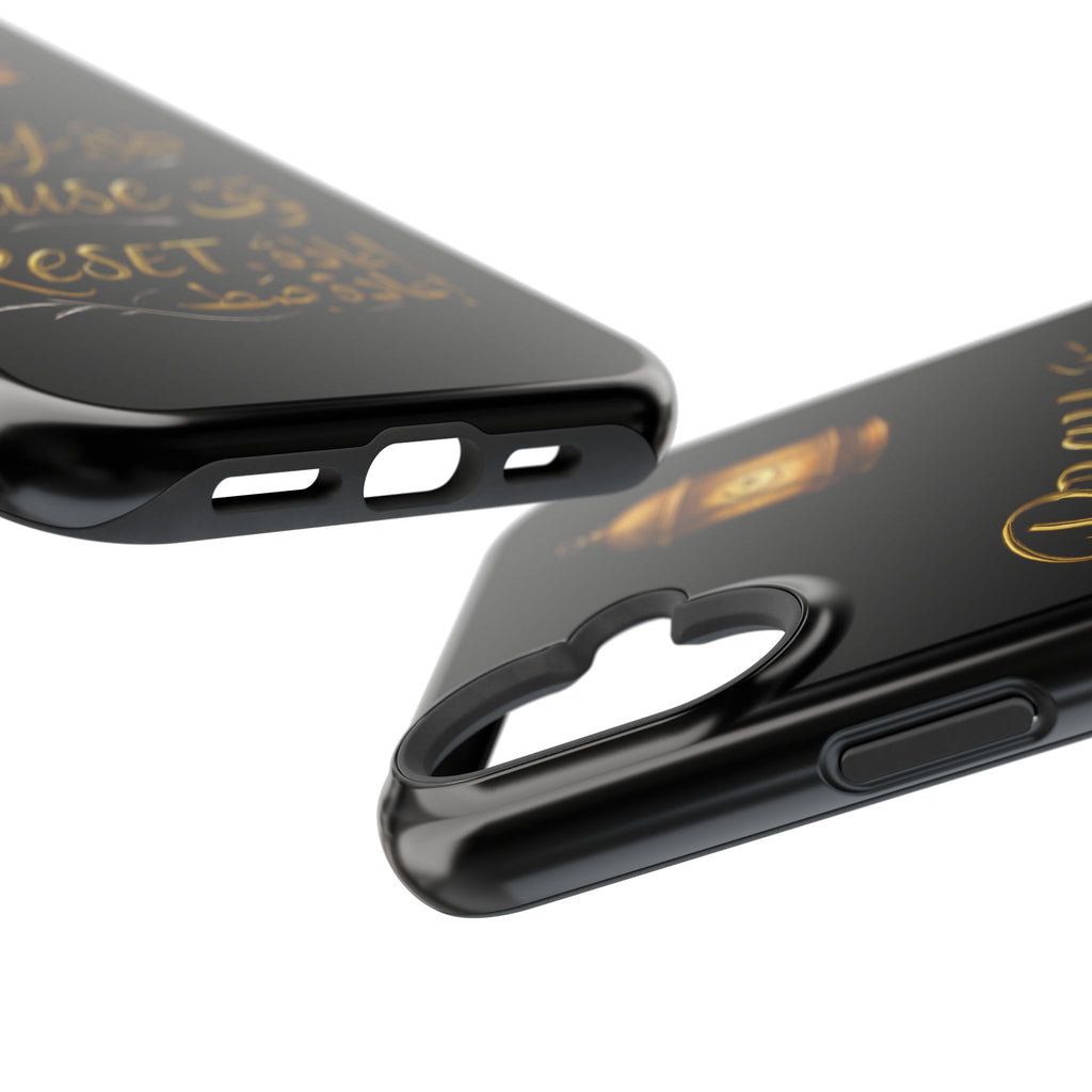 Pray Pause Reset Phone Case — Gold Lantern Arabic Calligraphy Impact-Resistant Case