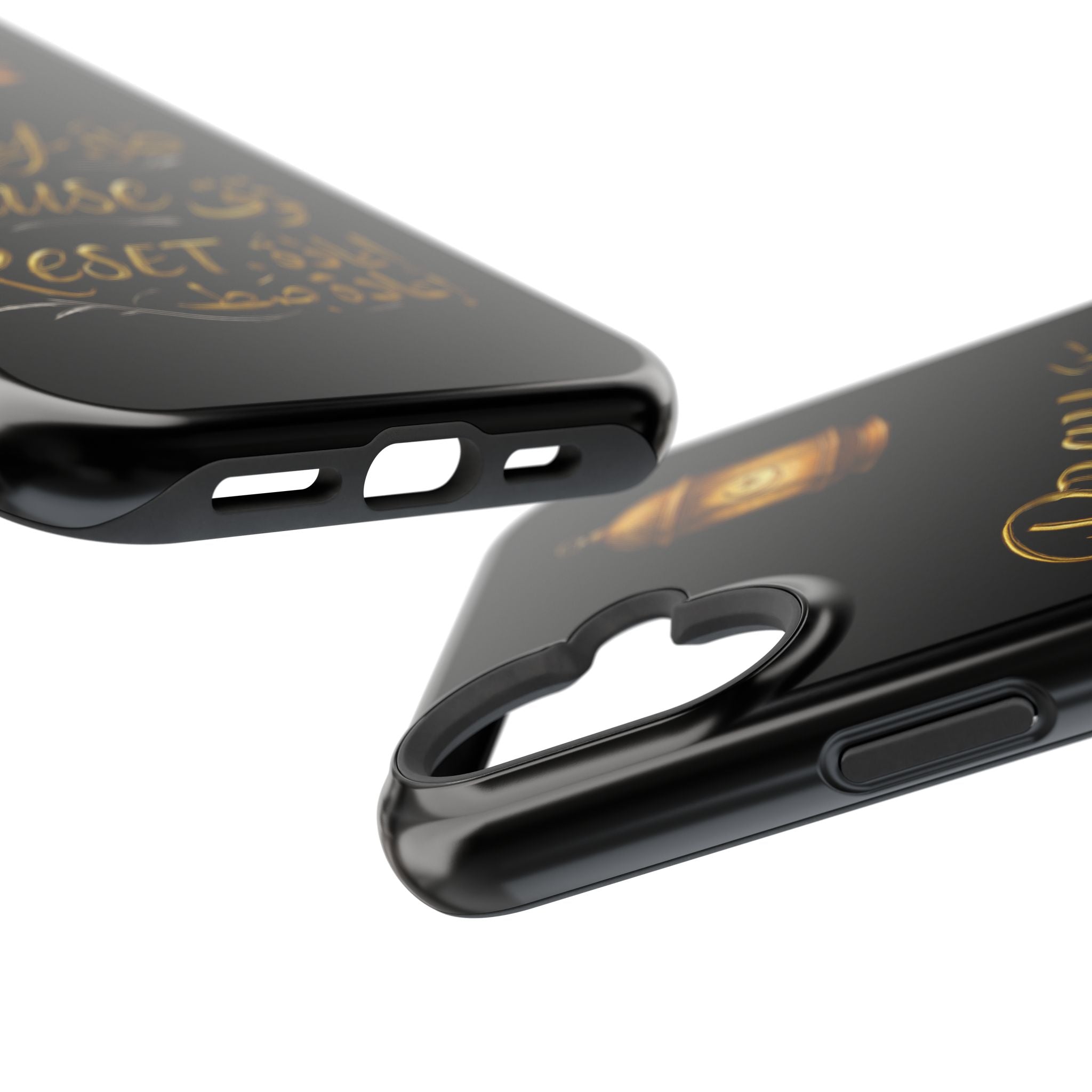 Pray Pause Reset Phone Case — Gold Lantern Arabic Calligraphy Impact-Resistant Case