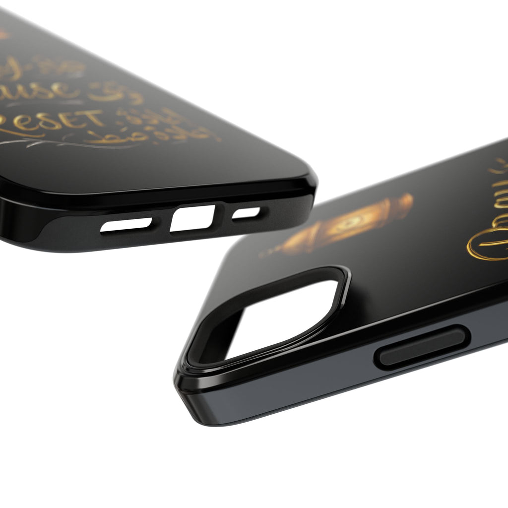 Pray Pause Reset Phone Case — Gold Lantern Arabic Calligraphy Impact-Resistant Case