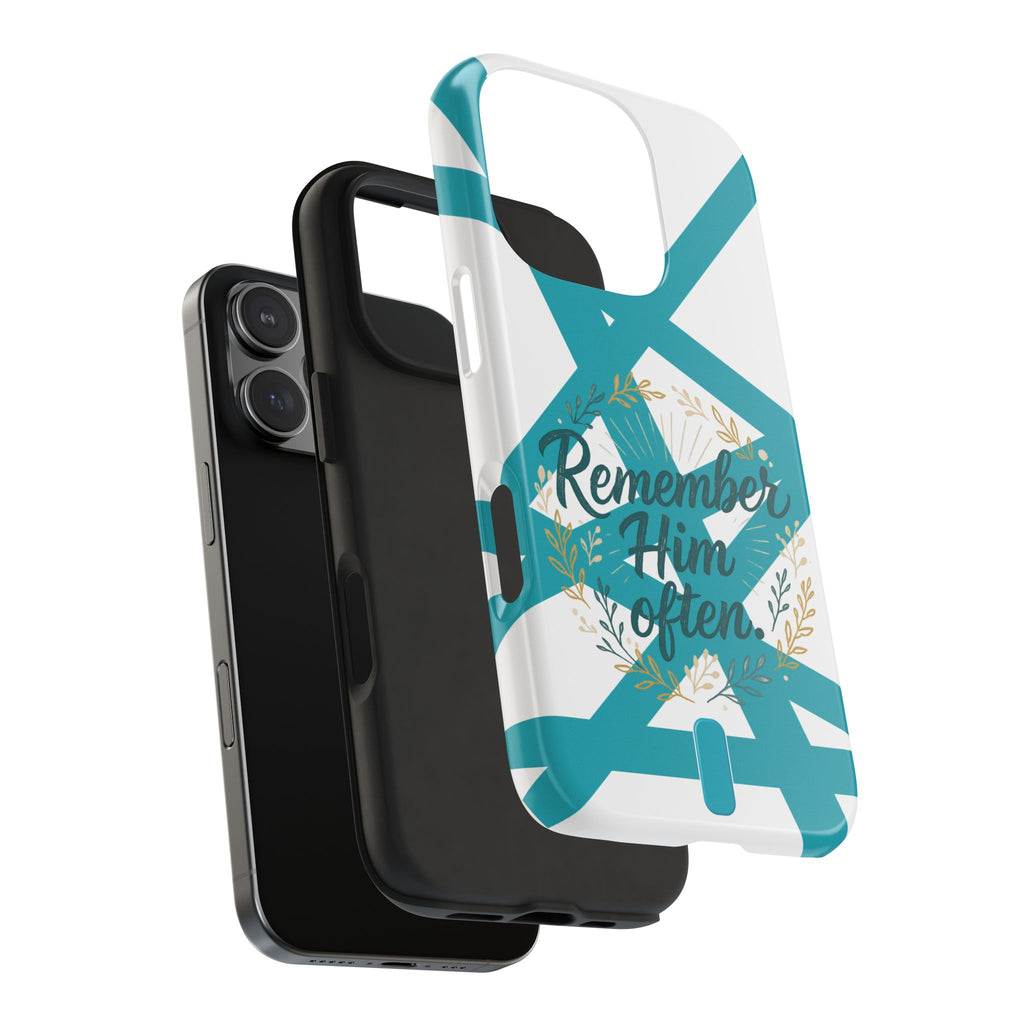Remember Him Often Tough Phone Case — Floral Teal Memorial Protective Cover