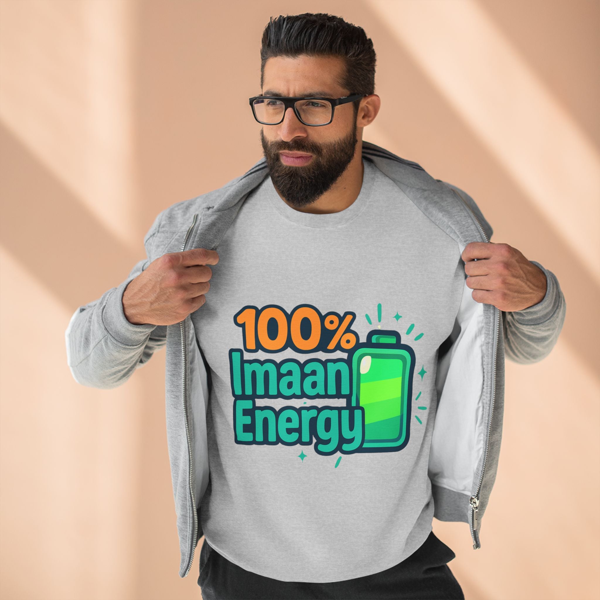 100% Imaan Energy Sweatshirt — "Just Tawheed" Islamic Crewneck