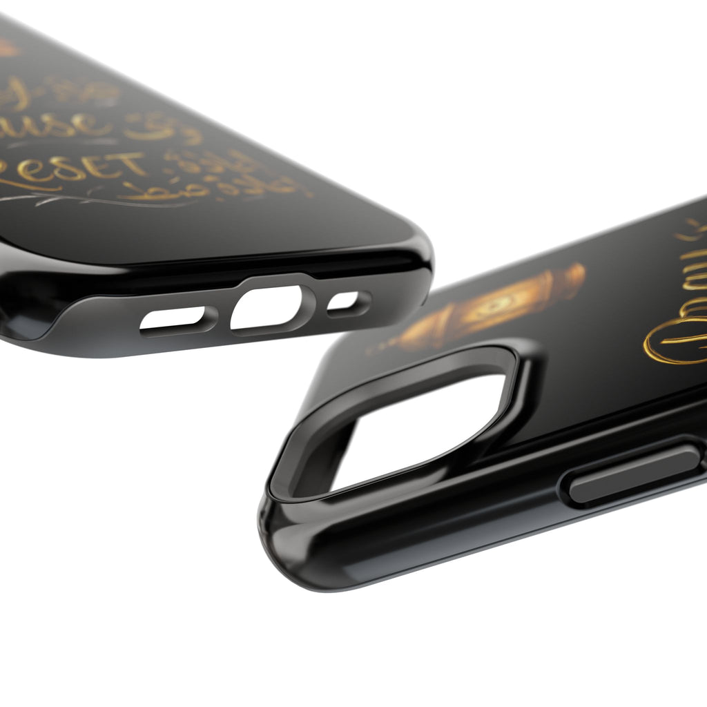 Pray Pause Reset Phone Case — Gold Lantern Arabic Calligraphy Impact-Resistant Case