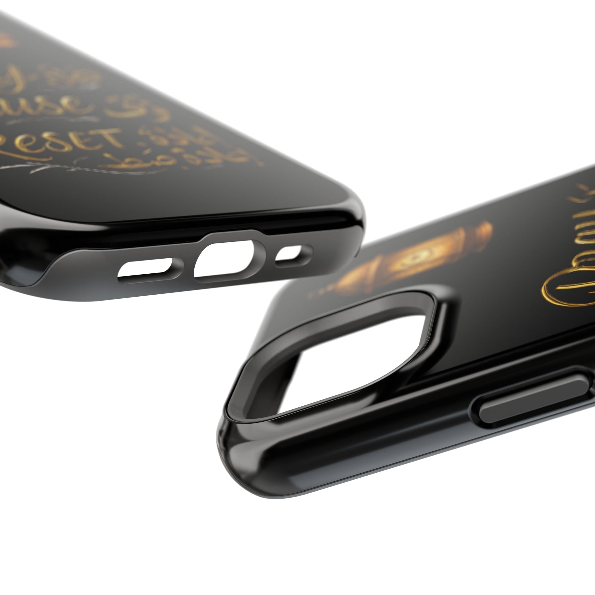 Pray Pause Reset Phone Case — Gold Lantern Arabic Calligraphy Impact-Resistant Case